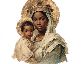 8 Black Madonna Clipart and Baby Jesus, African American Virgin Mary, Watercolor Printable Digital Download Black Catholic Art Paper Crafts