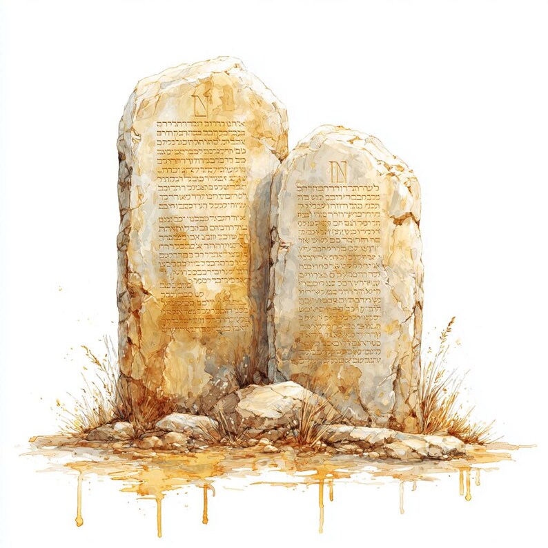 Line Drawingsof Two Stone Tablets 8 Two Tablets of Ten Commandments Clipart Moses Stone Graphic, Old ...