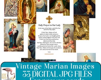 33 Prayer Cards Printable Collage Sheet Religious Bundle, Scrapbooking Digital Download Holy Cards, Canva Template Junk Journals Kit Package