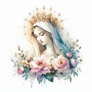 8 Clipart della Vergine Maria, Beata Vergine Maria, Clipart acquerello stampabile, Clipart di Maria Immacolata, JPG della Madonna, Lavoretti di carta, Diari spazzatura