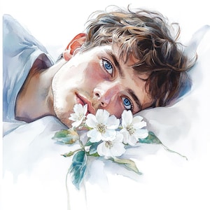 8 cliparts blanc adolescent homme élégant au lit Portrait mec aquarelle Gay Clipart beau portrait masculin PNG papier numérique artisanat indésirable journal