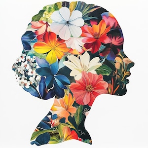 8 imágenes prediseñadas de rostro floral abstracto, perfil de mujer, silueta de niña en acuarela, PNG de alta calidad, manualidades de papel digital, revistas basura