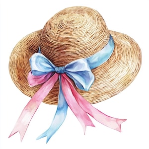 8 Women's Summer Sun Hat Clipart Vintage Hat Watercolor Printable Art ...