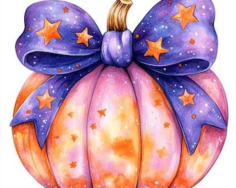 8 Boho Coquette Pumpa Clipart Med Rosett Halloween Bild Illustration Korttillverkning Akvarell Utskrivbara Skräpjournaler Högkvalitativa PNGs DIY