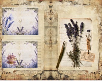Herbal Lavender Junk Journal Paper, Herbarium Pages, Clipart, Ephemera, Old Vintage Clip Art, Lavender Digital Scrapbook, Commercial Use JPG