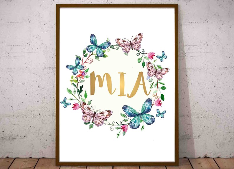 Mia Name Print Mia Name Birthday Mia Nursery Wall Art Wreath | Etsy