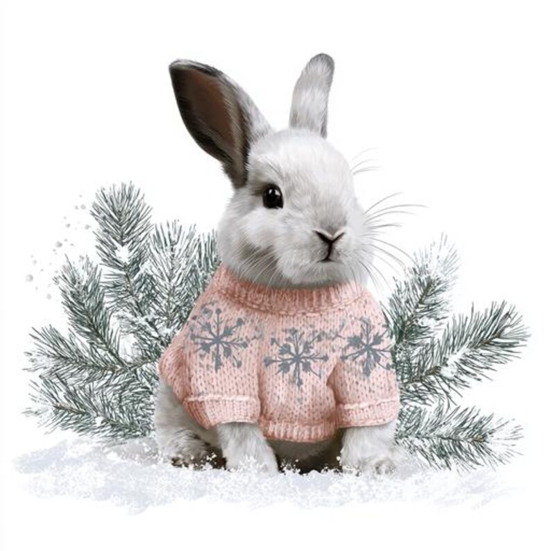 8 Snowy Rabbit Clipart, Winter Bunny, Forest Animals, Watercolor ...