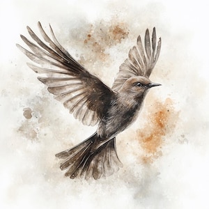 8 oiseaux rossignols volants sur une branche d'arbre, lot aquarelle mignon imprimable, PNG, créations en papier, journaux indésirables téléchargement numérique graphiques d'oiseaux