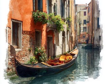8つのヴェネツィアの水彩画クリップアート、イタリアの風景画の水彩画