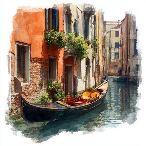 8つのヴェネツィアの水彩画クリップアート、イタリアの風景画の水彩画