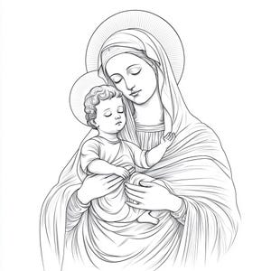 8 Madonna col Bambino Gesù Vergine Maria Clipart Nostra Signora Bianco e Nero Download Digitale Design Cattolico Linea Arte Carta Artigianato Riviste di Carta