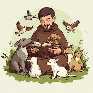 4 Sint Franciscus van Assisi Clipart digitale download dieren lijntekeningen tekening bundel Faith Paper Craft Junk Journal Christian Catholic Print