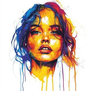 8 imágenes prediseñadas de rostros de mujer coloridos, diseño de niña en acuarela con colores vibrantes, imágenes prediseñadas de personas, uso comercial, manualidades digitales, revistas basura
