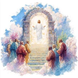 8 Heavenly Gates Clipart Jesus at the Gates of Heaven Christ and Disciples Christian Religious Wall Art Commercial Use Watercolor Printable