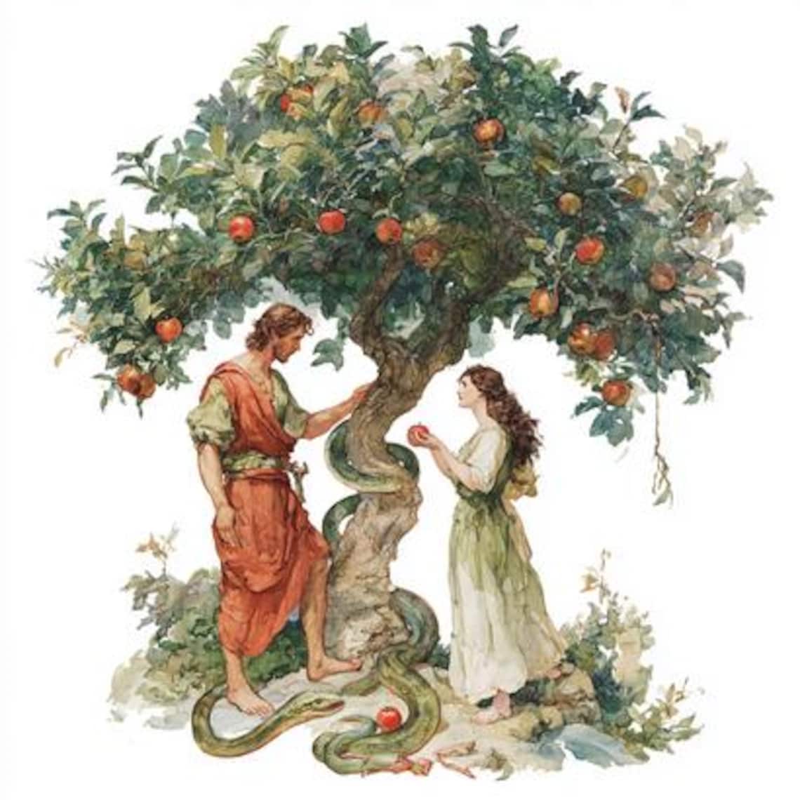 8 Adam and Eve Clipart in the Garden of Eden Watercolor Printable, Old ...