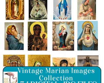 34 Virgin Mary Clipart, Vintage Our Lady Bundle Catholic Marian Art Christian Religious Wall Art Blessed Mother Images Pack Digital Download