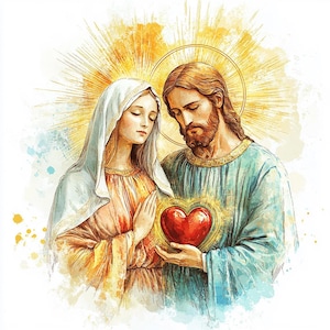 8 Jezus en Maria Clipart heilig Onbevlekt hart Clipart aquarel schilderij afdrukbare hoge kwaliteit PNG's digitale papier ambachten ongewenste tijdschriften