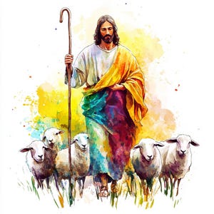 8 immagini di Gesù acquerello Clipart Buon Pastore Ritratto digitale stampabile Arte cristiana cattolica PNG di alta qualità Artigianato di carta Diario spazzatura