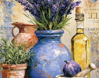 Provence Lavender Junk Journal Paper, Lavender Watercolor Clipart, Flowers in Pot, Scrapbook Background, Digital Download Ephemera Printable