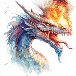 8 Zodiac Dragon Portrait Clipart Watercolor Printable Fantasy Clipart Mythical Design Bundle Digital Download Art Paper Crafts Junk Journals