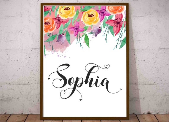 Sophia Name Sign For Wall Name Print Name Printable Girly Wall Etsy