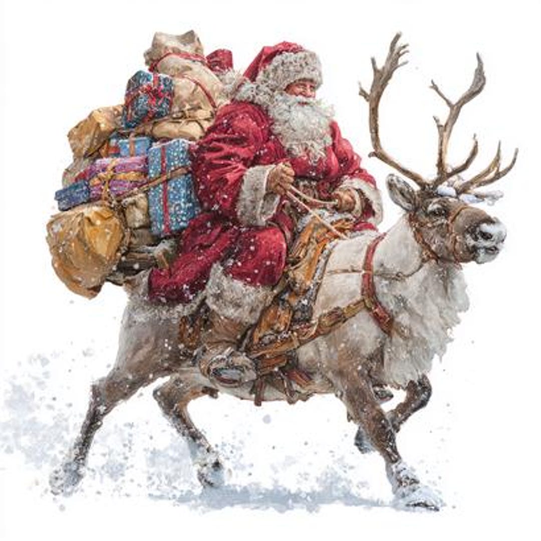 トナカイに乗るサンタクロース ヴィンテージ ステンドグラス スミソニアン美術館 トナカイに乗るサンタクロース ヴィンテージ ステンドグラス