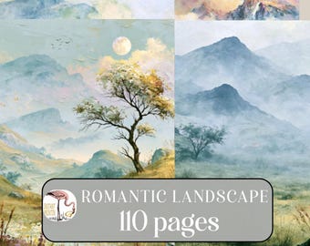 Romantic Landscape Junk Journal Pages, Dreamy Timeless Nature Backgrounds Digital, Scrapbook Paper Printable, Nostalgic Art Ephemera Clipart