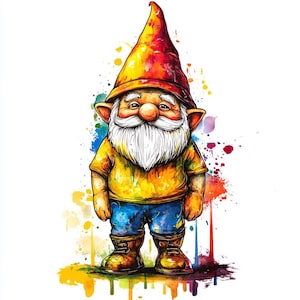 8 Gnomos de jardín, imágenes prediseñadas de acuarela imprimibles, lindos gnomos de jardinería, imágenes PNG de alta calidad, descarga digital, manualidades de papel, diario basura