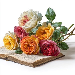 Floral 8 livres tas des cliparts, roses pivoines marguerites, aquarelle imprimable téléchargement numérique, PNG, artisanat en papier journaux indésirables Scrapbooking DIY