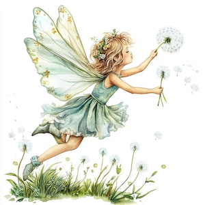 8 paardebloem Fairy Garden Fairy Clipart Fantasy Clip Art aquarel afdrukbare hoge kwaliteit PNG's digitale download Paper Crafts Junk Journal