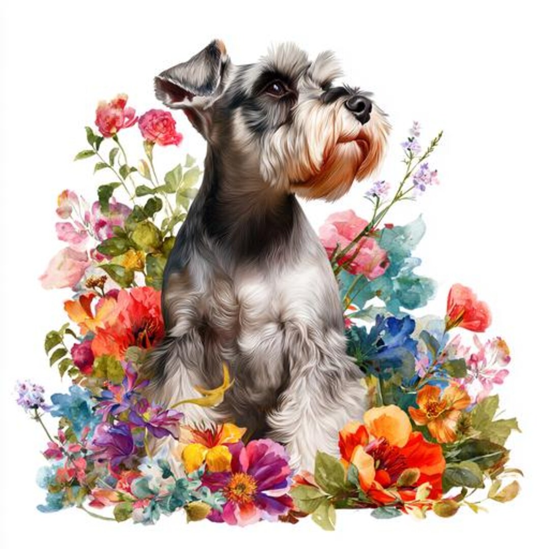 8 Schnauzer Dog Clipart Floral Pet Portrait Watercolor Printable ...