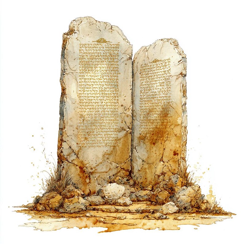 Line Drawingsof Two Stone Tablets 8 Two Tablets of Ten Commandments Clipart Moses Stone Graphic, Old ...
