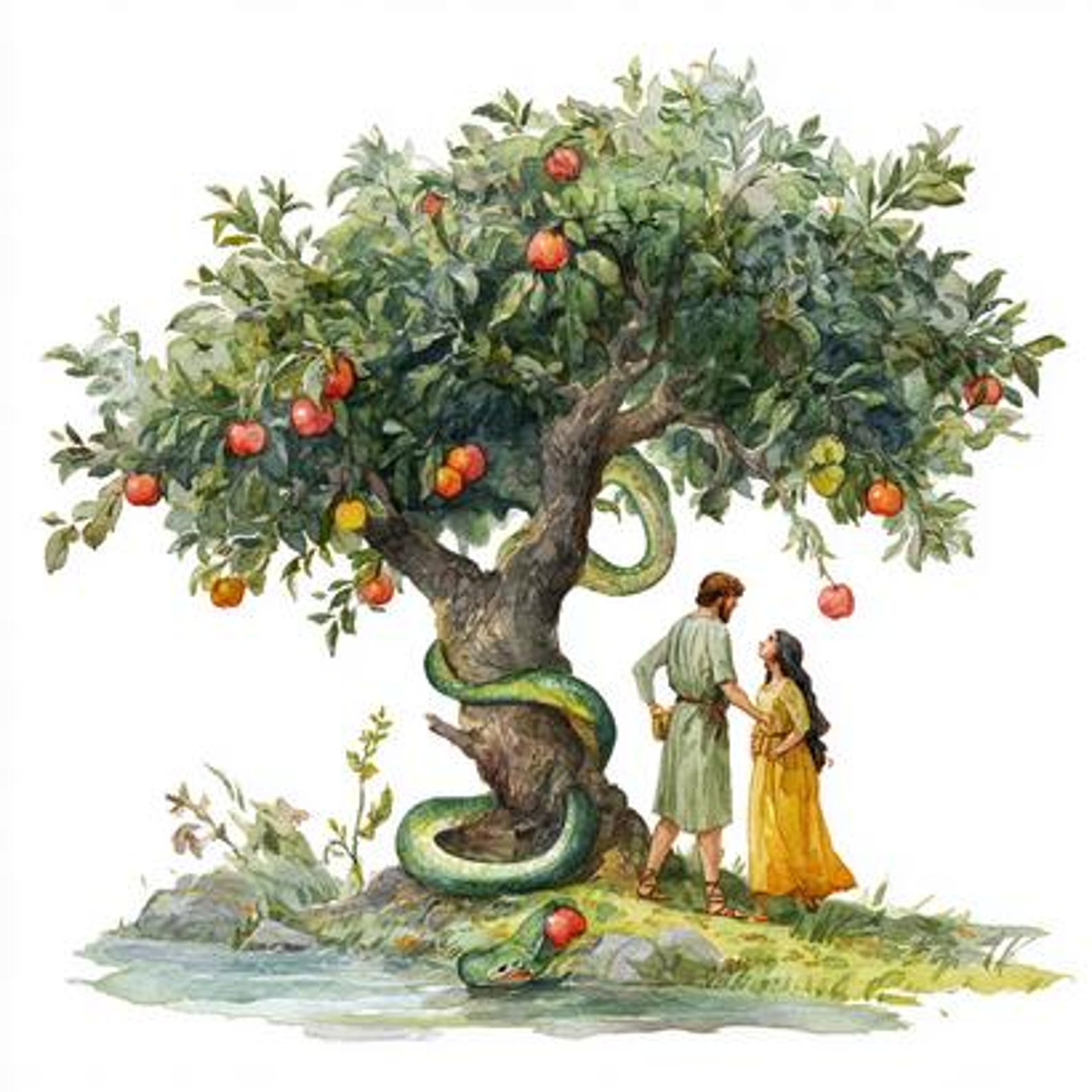 8 Adam and Eve Clipart in the Garden of Eden Watercolor Printable, Old ...