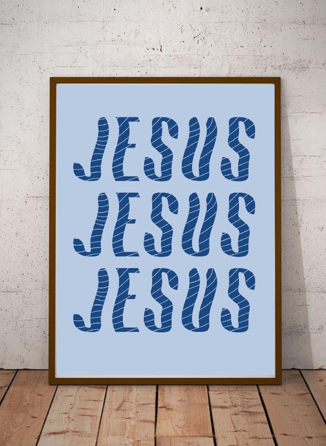 Jesus Typography Minimalist Jesus Wall Print Blue Aesthetic Faith ...