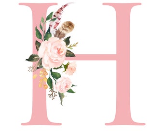 H Letter Name Sign Name Print Nursery Printable Party Decorations Adult Party Decorations Birthday Party Decorations Floral Design Deco Font