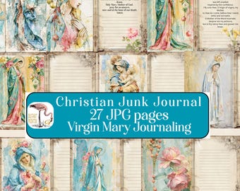 Marian Christian Junk Journal Pages Printable, Faith Base Bundle, Virgin Mary Prayer Journal Kit, Digital Download Bible Shabby Chic Floral