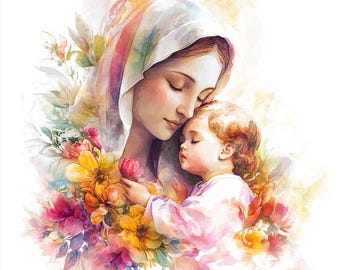 聖母マリアと幼子イエスのキス カトリック デジタルダウンロード