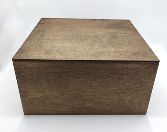 12"x 12"x 6" Wood Box With Drop In Lid Gifts Hats Keepsakes Trinket Storage Shoe Box (12x12x6 Box With Drop In Lid 1/2" Stained Dark Walnut)