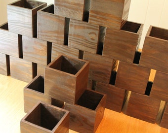 5 x 5 x 5" Wood Boxes Flower Planter Box Candle Holder Organizer Storage (25 - 5x5x5 Boxes. Painted Brown Wash)