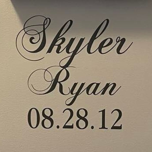 Name and Birthday vinyl decals. Or Family Name with Established Date. Each name sold separately.