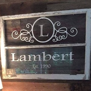 Custom Family Name Monogram with Established date. Decal Only. Window Not Included. Add to walls, windows, mirrors.