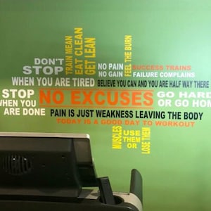Workout Collage Home Gym Fitness Center Exercise Room Inspirational Quotes Vinyl Wall Decal Gym Decal Fitness Collage Fitness Word Cloud