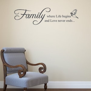 Family where life begins and love never ends vinyl wall decal- Vinyl Decal