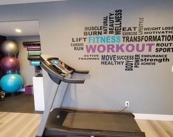 Home Gym Wall Decal Workout Collage Inspirational Decal Motivational Workout Space Vinyl Gym Decal Fitness Collage Health and Fitness
