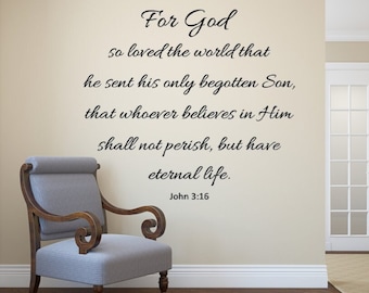 John 3:16 Scripture Vinyl Decal, Matte Finish Wall Art (Custom Sizing)