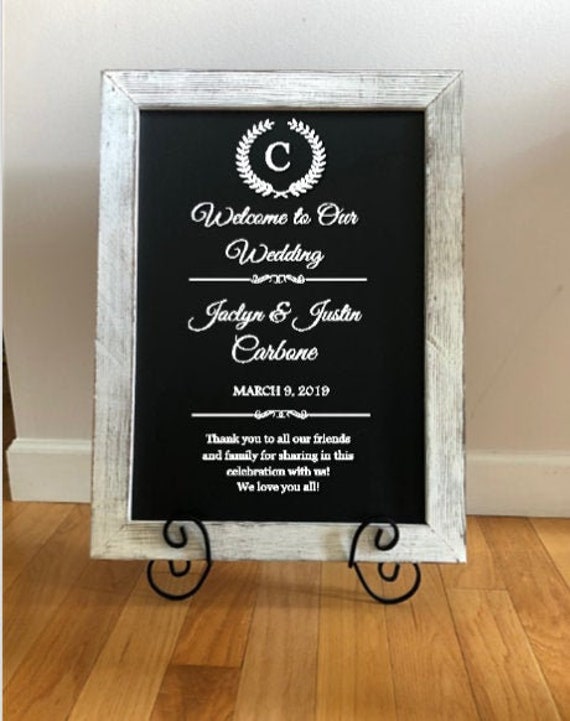 Welcome to Our Wedding. Bride and Groom's name. Wedding Date. Custom Vinyl Wedding Decal. Add to Mirrors, Windows, Chalkboards, Walls.