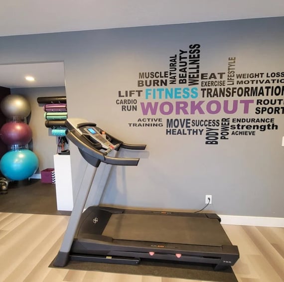 Workout Collage. Inspirational Words. Vinyl Wall Decal. Gym Decal. Fitness Collage.