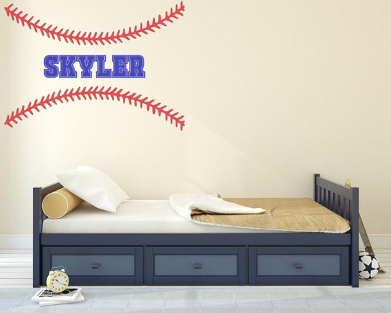 Baseball Stitches with Custom Name. Vinyl Wall Decal
