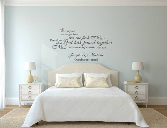 So they are no longer two, but one flesh. Therefore what God has joined together let no one separate. Matt 19:6. Names included. Vinyl Decal