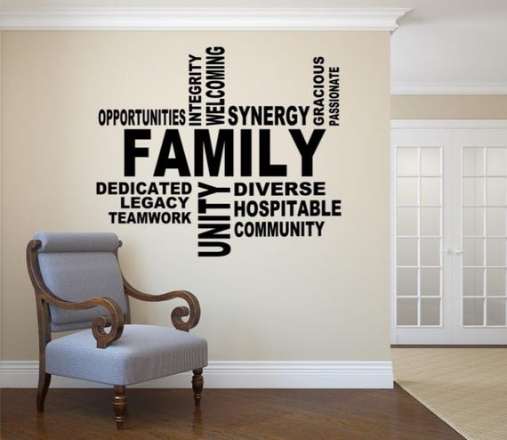 Family Word Cloud Wall Decal, Custom Size Vinyl Art